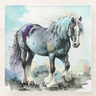 Patient Shire Horse Watercolour Glass Coaster