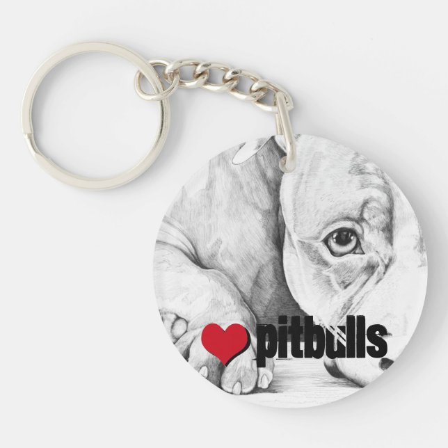 Patiently Waiting (heart pitbulls) Key Ring (Front)