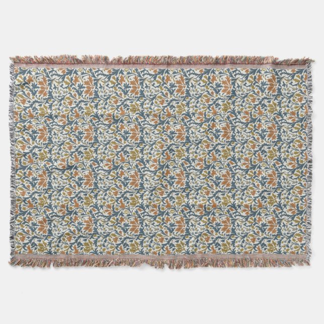 Patina Blue & Copper Foliage Throw Blanket (Front)