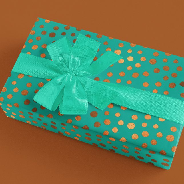 Patina Blue Turquoise Gold Metallic Faux Foil  Dot Wrapping Paper (Creator Uploaded)