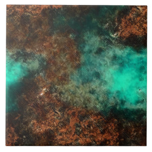 Patina Copper Turquoise Rust Ceramic Tile