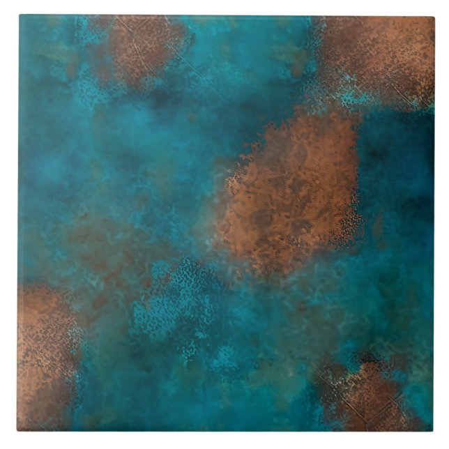 Patina Copper Turquoise Rust Ceramic Tile (Front)