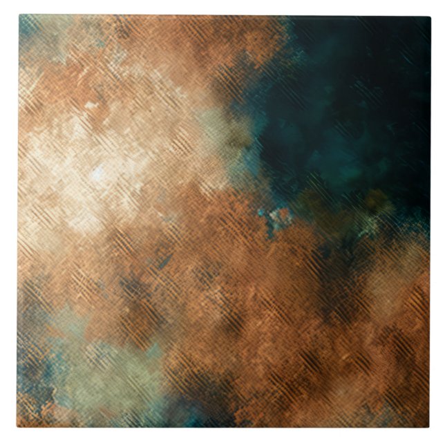 Patina Copper Turquoise Rust Ceramic Tile (Front)