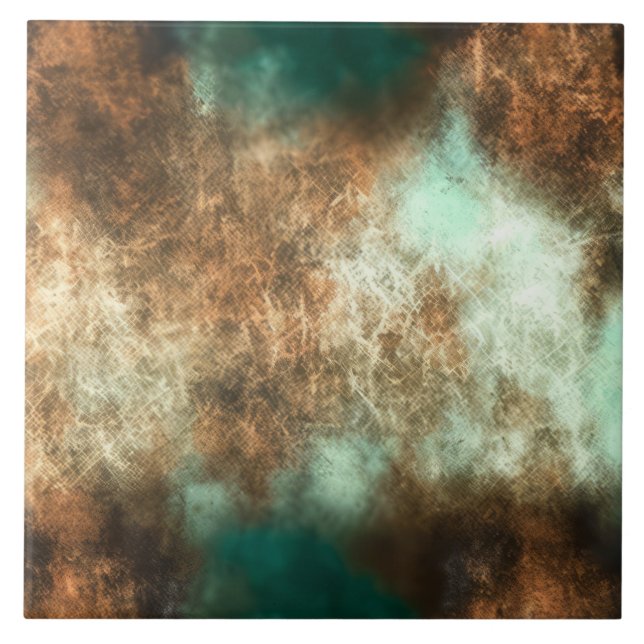 Patina Copper Turquoise Rust Ceramic Tile (Front)