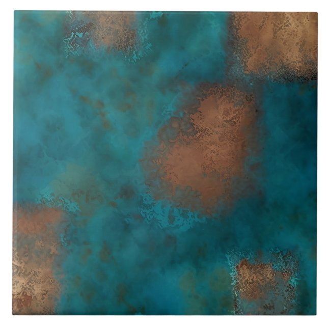 Patina Copper Turquoise Rust Ceramic Tile (Front)