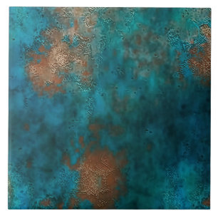 Patina Copper Turquoise Rust Ceramic Tile