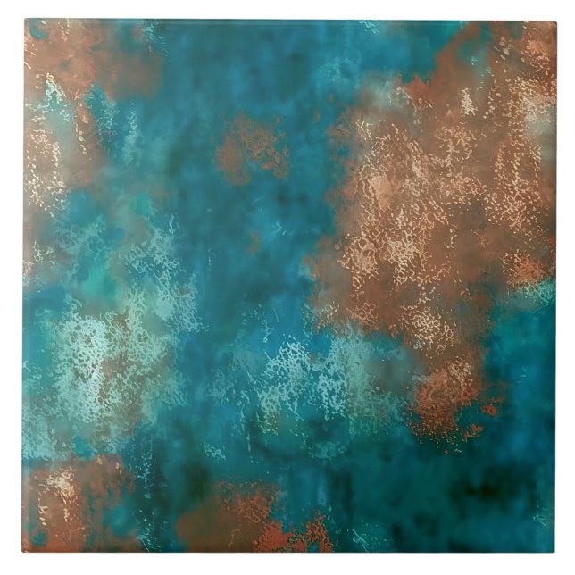Patina Copper Turquoise Rust Ceramic Tile (Front)