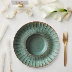 Patina Green & Antique Gold Pottery-Inspired Paper Plate