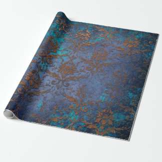 Patina Scroll Work Flowers on Purple Wrapping Paper