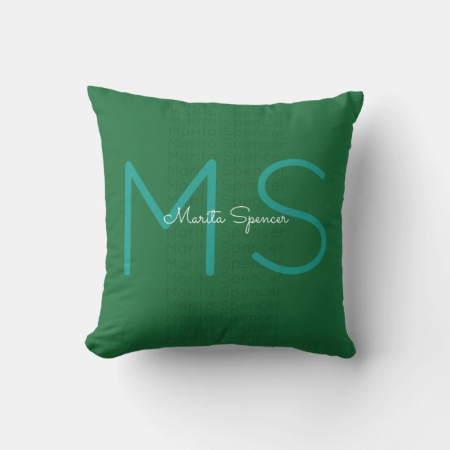 patio-decor name & initials monogram , green outdoor cushion (Front)