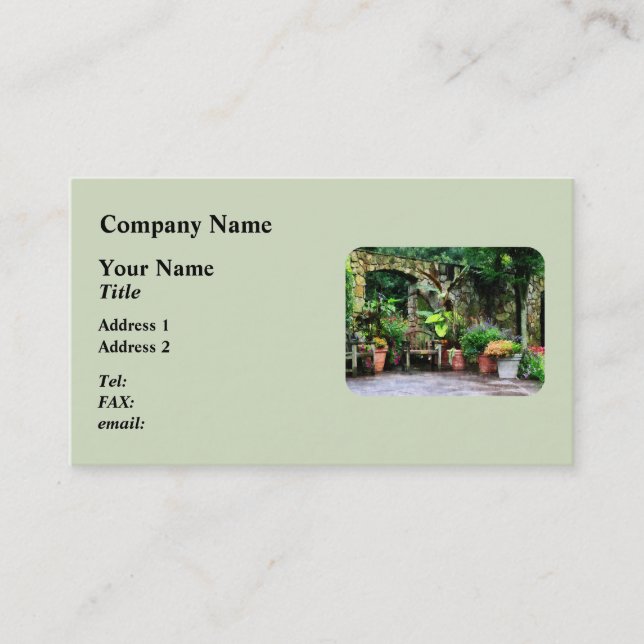 Patio Garden in the Rain Business Card (Front)