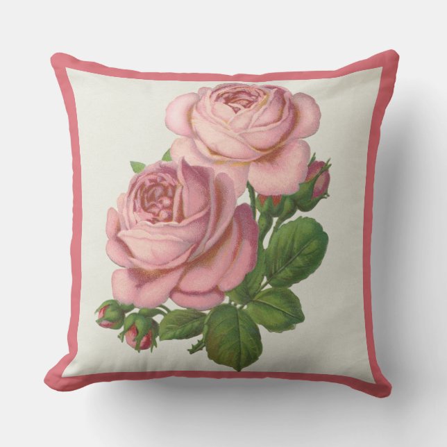 Patio Pillow Pink Roses Floral Rose Bouquet (Front)