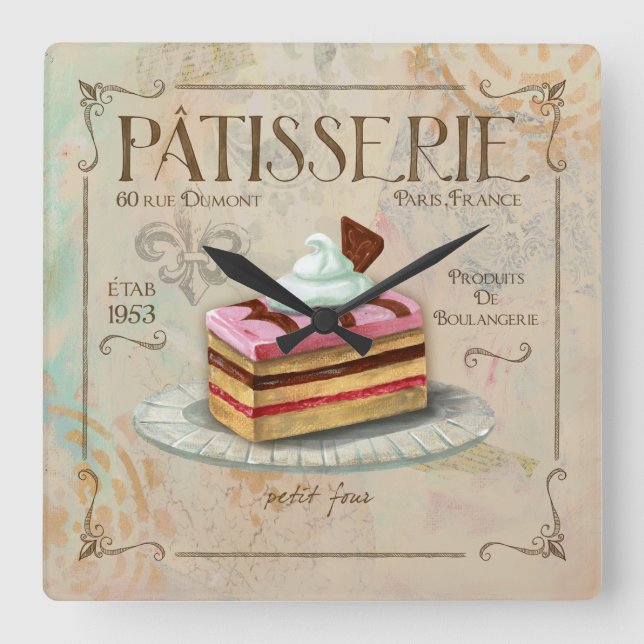 Patisserie Clock, Petit Four Square Wall Clock (Front)