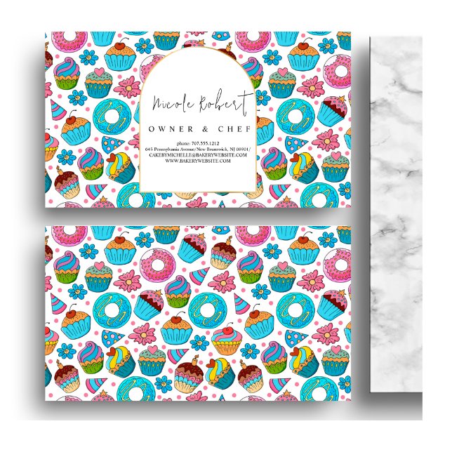 Patisserie Pastry Chef Bakery blue Doughnuts patte Business Card (Creator Uploaded)