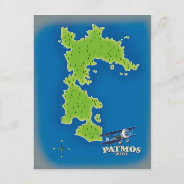 Patmos Greece island map Postcard (Front)