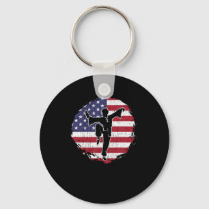 Patreotic Karate Kung Fu Fighter USA Flag Gift Key Ring