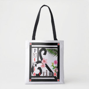 Patria y Vida Black Frame Pink Flowers Tote Bag