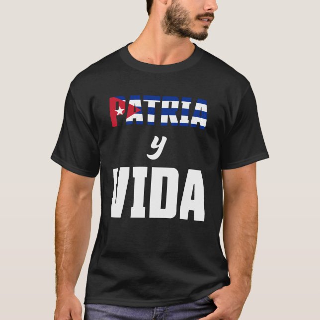 Patria Y Vida SOS Cuba Flag Free Cuba T-Shirt (Front)