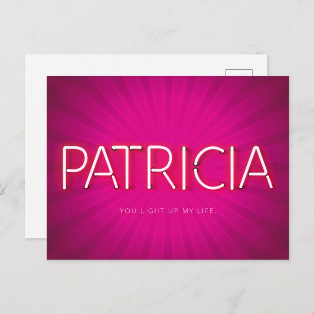 Patricia name in glowing neon lights postcard (Front/Back)
