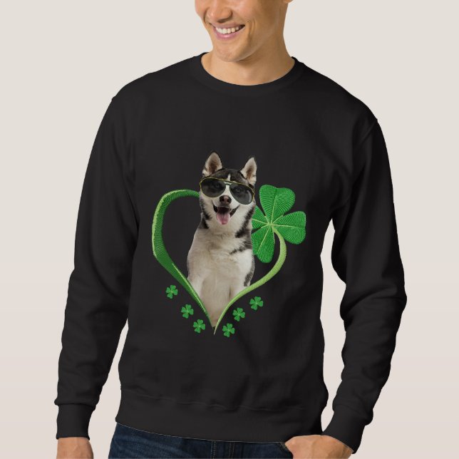 Patrick Day Siberian Husky Dog  Funny Shamrock Pup Sweatshirt (Front)