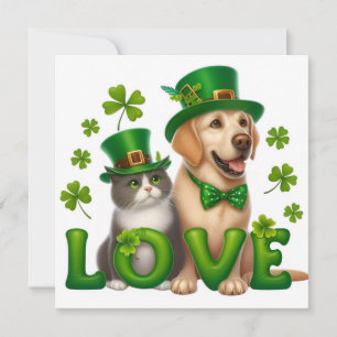 Patrick's day cat and dog holiday card