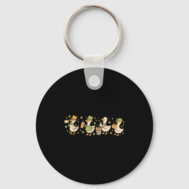 Patricks Day,funny Goose, Shamrock, Beer Gift Tee  Key Ring (Front)