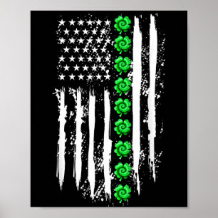 Patricks Day Shamrock Lucky Us American Flag Patri Poster