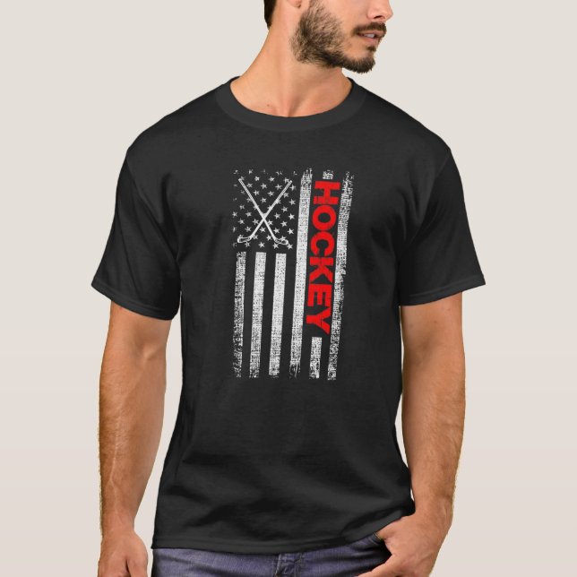 Patriot American Flag Puck Goalie Players Ice Rink T-Shirt (Front)