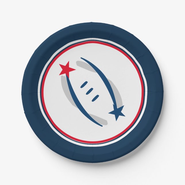 Patriot Blue/Red/White Football 7" Paper Plates (Front)