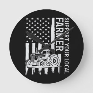Patriot Farming Tractor USA Flag Farmer Father's D Round Clock