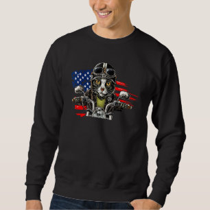 Patriot Fluffy Black Cat On Motorcycle With Flag O Sweatshirt