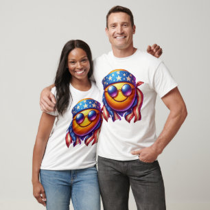 Patriot Groovy Retro July Smiley Face T-Shirt