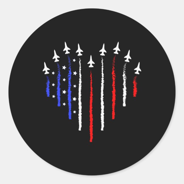 Patriot July 4th Fighter Jets Aeroplane Usa Flag K Classic Round Sticker (Front)