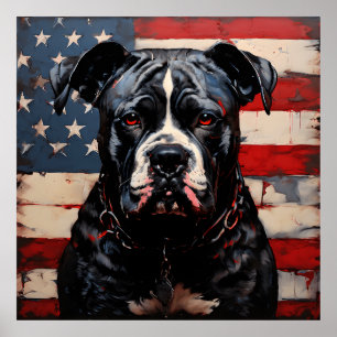 Patriot Pitbull with American Flag 4th of July  Poster