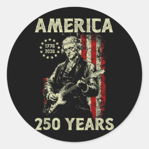 Patriot Playing Guitar Aamerica 250 Yrs Rock N Classic Round Sticker
