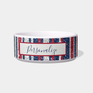 Patriot Red White Blue Glitter Glam Stripes Bowl