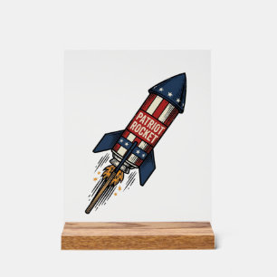 Patriot Rocket 4th of July Vintage Fireworks Desig Acrylic Sign
