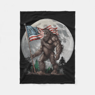 Patriot Sasquatch Bigfoot Merica Us Flag Moon 4th Fleece Blanket