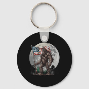 Patriot Sasquatch Bigfoot Merica Us Flag Moon 4th  Key Ring