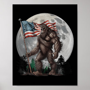 Patriot Sasquatch Bigfoot Merica Us Flag Moon 4th Poster