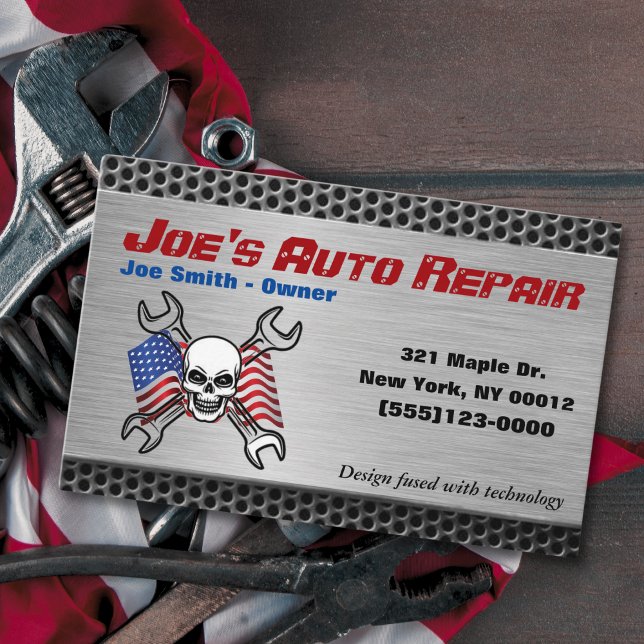 Patriot Skull Car Auto Mechanic Repair Service Business Card (Creator Uploaded)