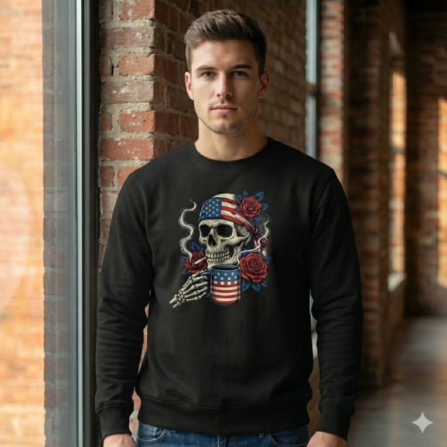 Patriot Skull Coffee & Cigarette USA Flag Shirt (Creator Uploaded)
