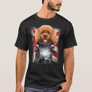 Patriot Toy Poodle Dog On Motorcycle With Flag Of  T-Shirt
