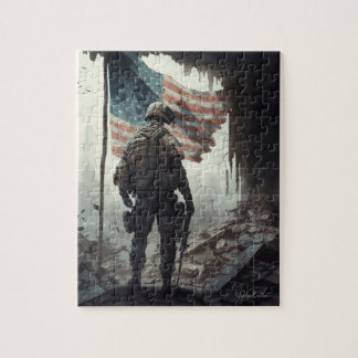 Patriot US Soldier Guarding The Flag Jigsaw Puzzle