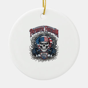 Patriotic 1776 Off Road Skull Monster Truck Ceramic Ornament
