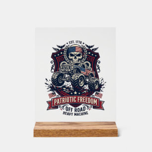 Patriotic 1776 Off Road Skull Monster Truck Heavy Acrylic Sign