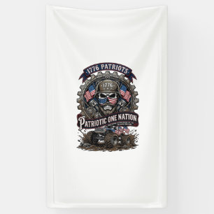 Patriotic 1776 Off Road Skull Monster Truck Heavy Banner
