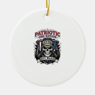 Patriotic 1776 Off Road Skull Monster Truck Heavy Ceramic Ornament