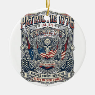 Patriotic 1776 Off Road Skull Monster Truck Heavy Ceramic Ornament