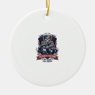 Patriotic 1776 Off Road Skull Monster Truck Heavy Ceramic Ornament